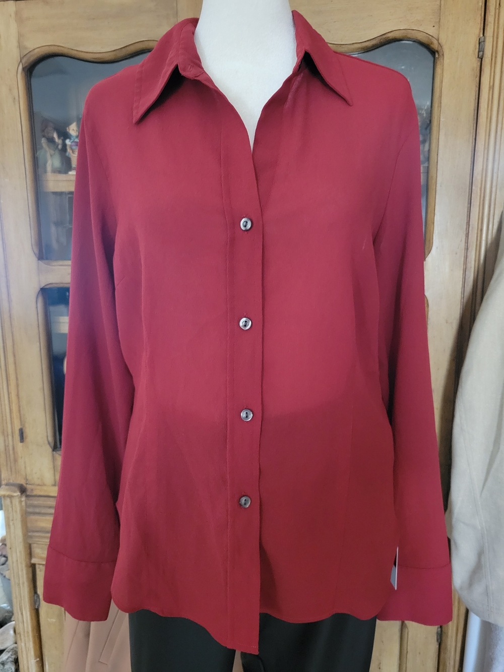 New York & Company Button-Down Shirt in Deep Red